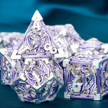 ARUOHHA Hollow DND Metal Dice Set Purple Dungeons and Dragons Dice with Gift Box, Large Role Playing Games Dice 7PCS D+D Polyhed