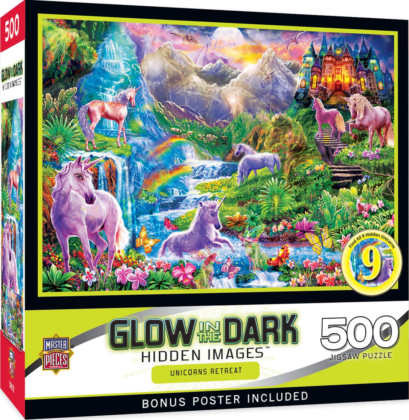 Unicorns Retreat 500 Piece Hidden Images Glow In The Dark Jigsaw Puzzle