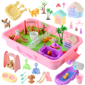 Sikmcle 36 Pcs Pet Sensory Bin Moldable Sensory Sand Kit Pet Play Set And Sandbox With Lid Dog And Cat Toddler Toys For Kids Pet