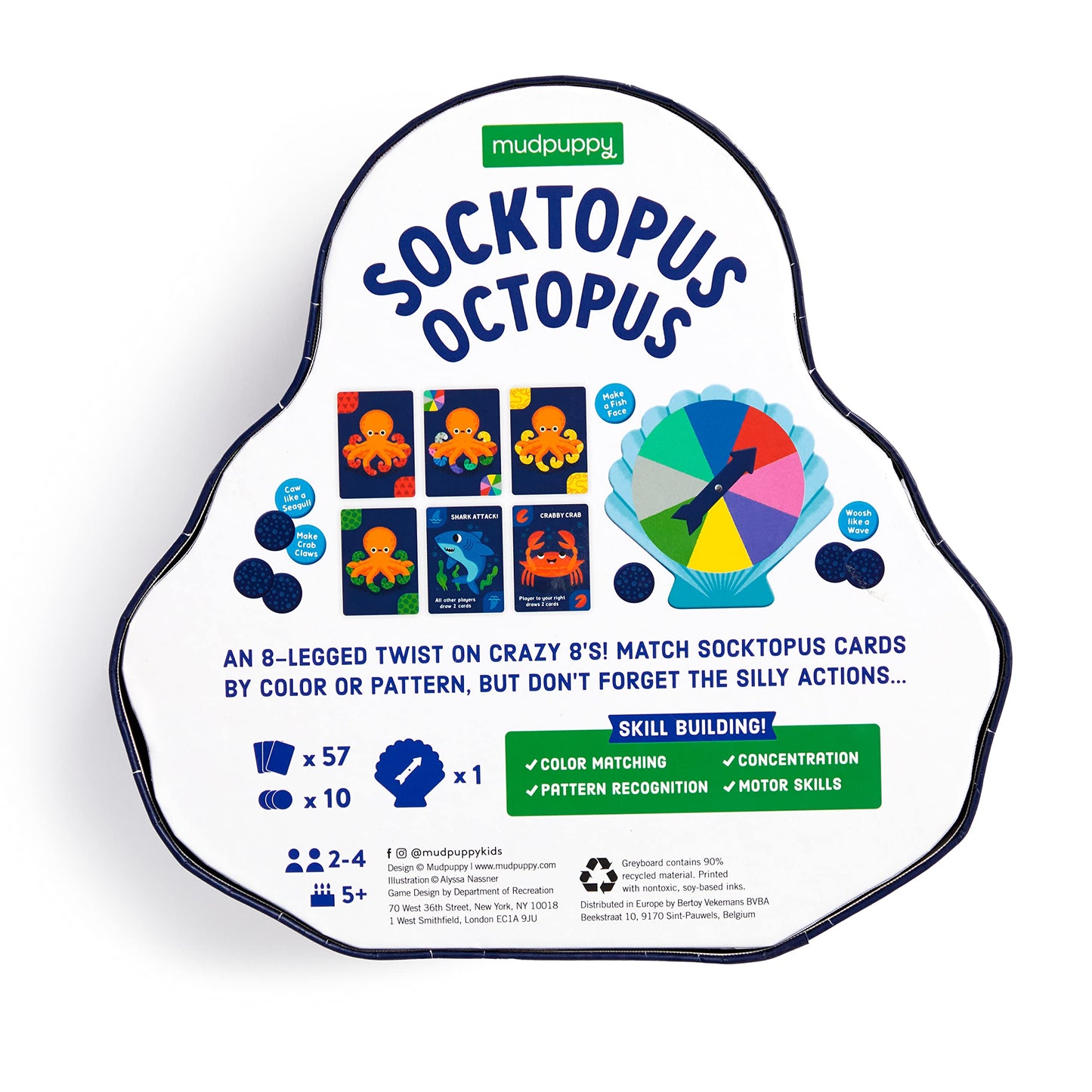 Mudpuppy Socktopus Octopus - 8 Legged Version of Classic Kids Crazy 8s Memory Game with Color Matching and Pattern Recognition f
