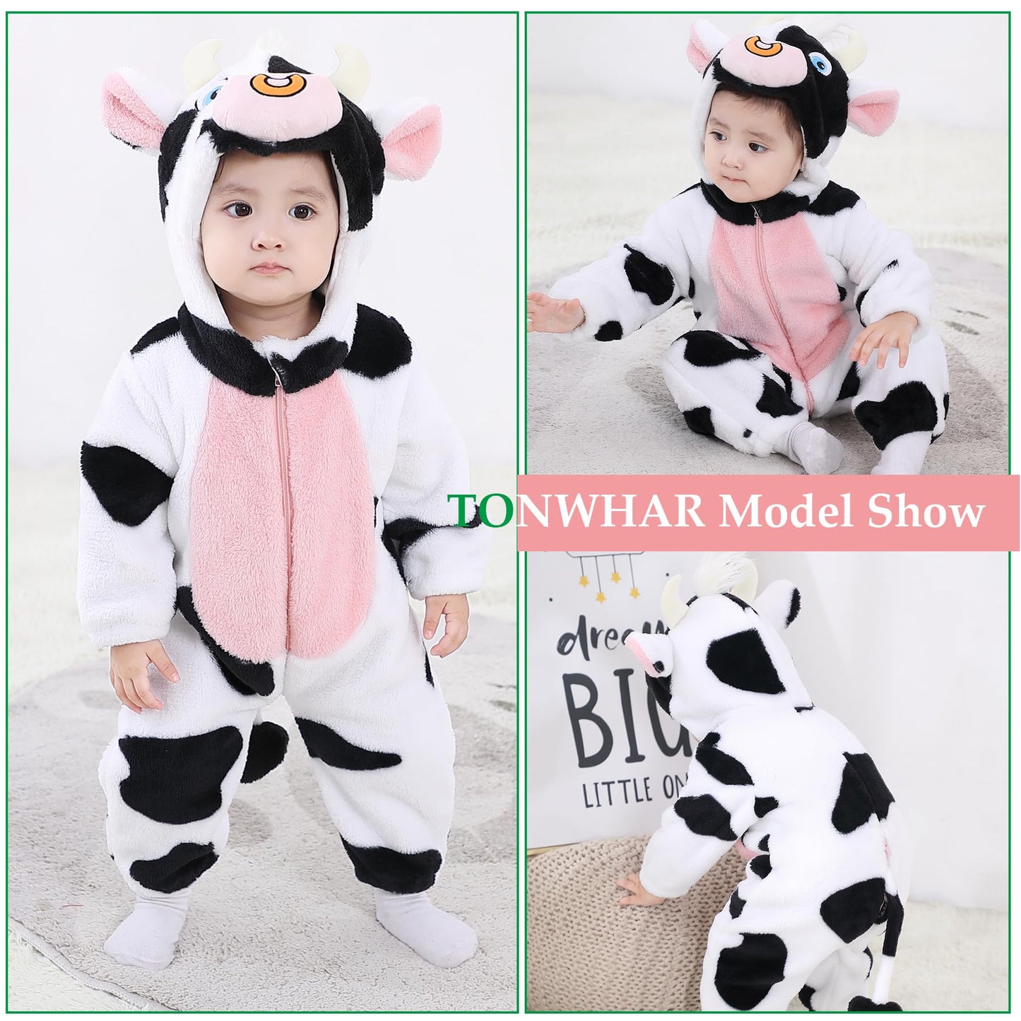 Tonwhar Kid'S And Toddler'S Costume Baby Animal Outfit Baby Boys' Girls' One-Piece Rompers Jumpsuit(6-12M,Milk Cow)