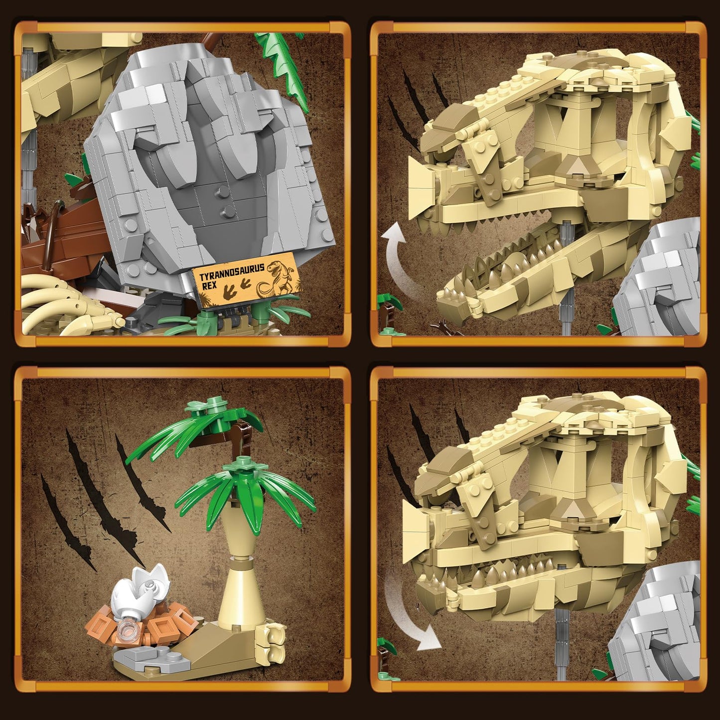 Qlt 2 In 1 Jurassic Dinosaur Skull Fossils Building Set: T. Rex, Triceratops, Stem Educational Dino Toy Skeleton Model For Kids, Compatible With Lego Adults, Great Gift For Boys Girls (714 Pcs)