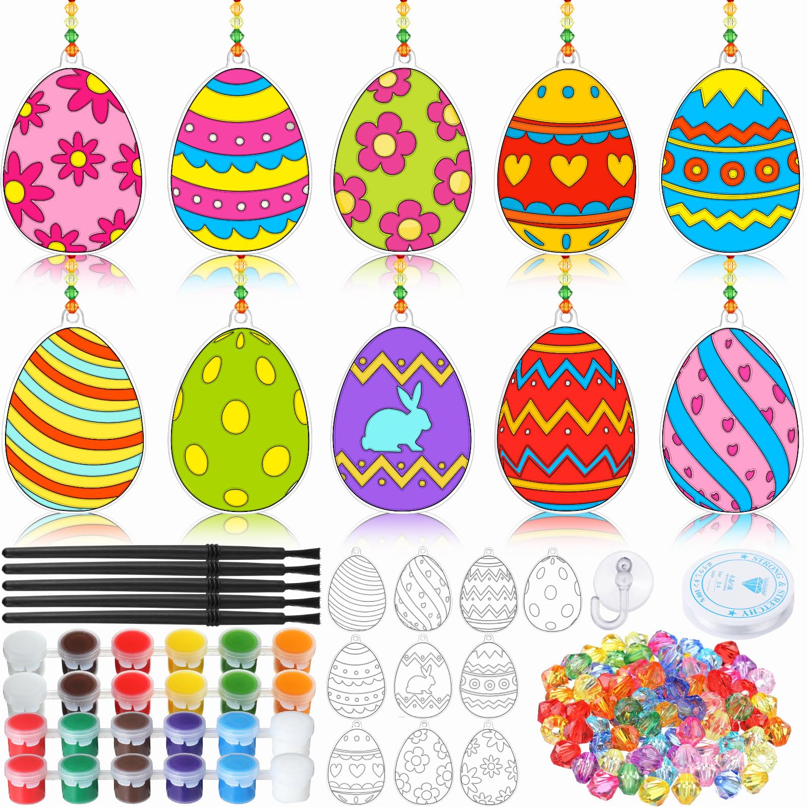 WinnerWhy 30 Sets Easter Suncatchers Window Art Kits, DIY Sun Catchers Bulk Crafts Paint Your Own Window Egg Spring Ornaments fo