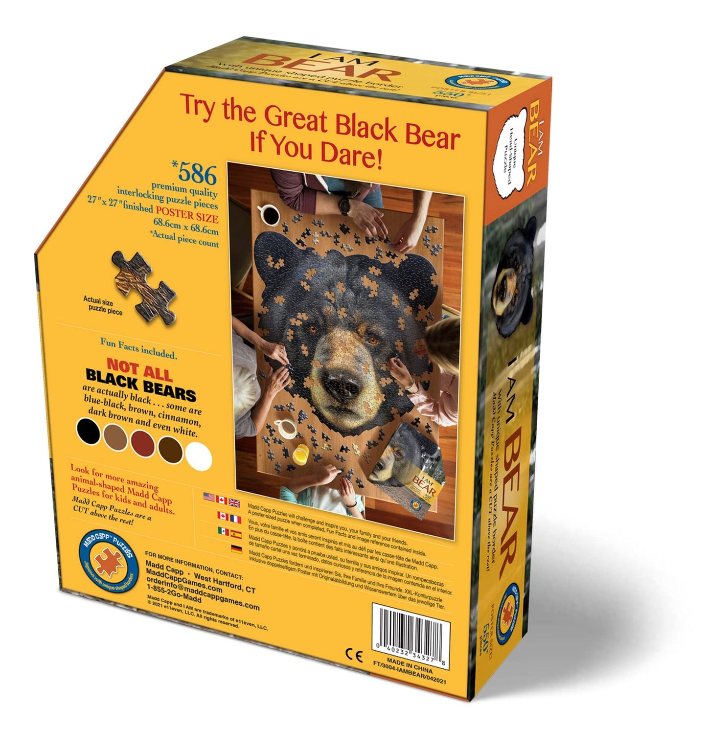 Madd Capp Puzzles - I Am Bear - 550 Pieces - Animal Shaped Jigsaw Puzzle, 27Inx26In, Black