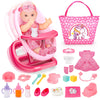 deAO Baby Doll Playset Baby Doll Crib Bed Set Adjustable 2 in 1 Baby High Chair and Rocking Bed, Baby Doll Accessories with 13 I
