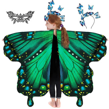 Rektak Butterfly Wings For Girls, Butterfly Costume For Halloween Party Kids Fairy Wing With Mask And Headband(Green)