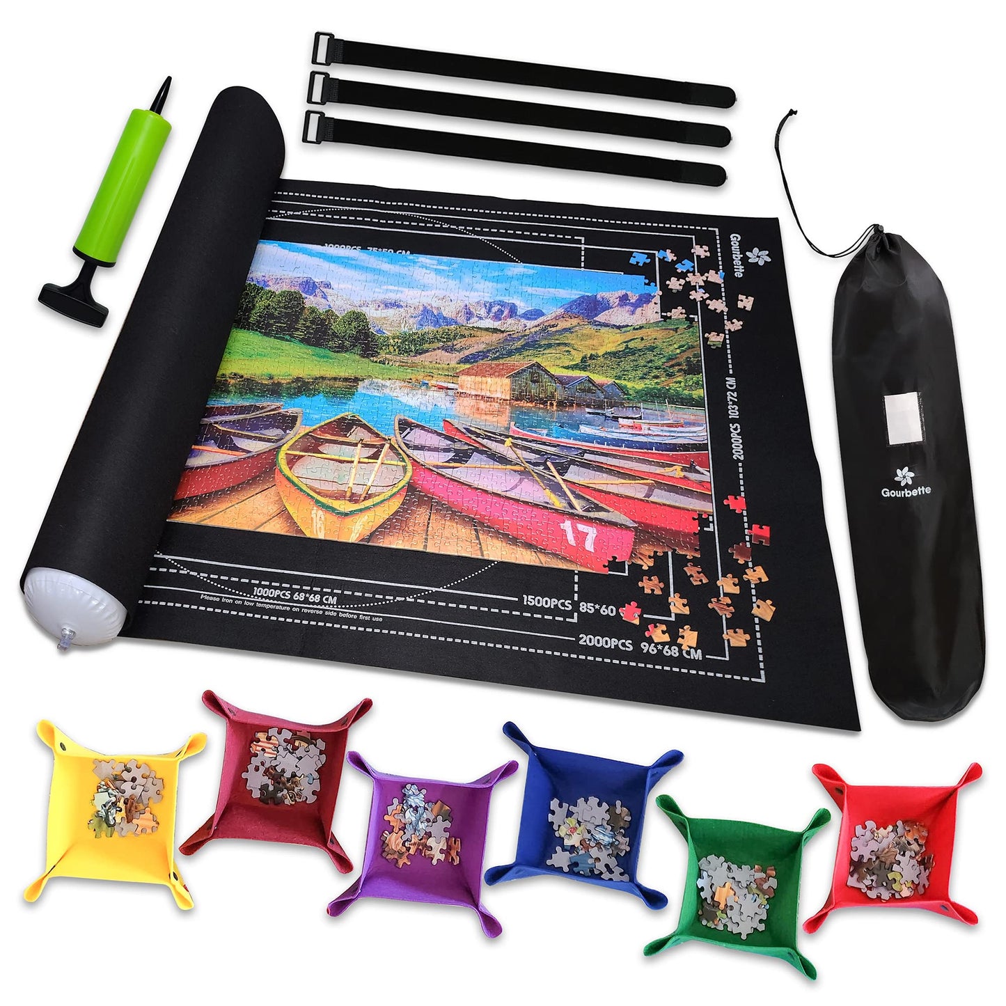 Gourbette Jigsaw Puzzle Mat Roll Up, Black Felt Storage for 500-2000 Pieces, Model JPM-0011, Puzzle Keeper and Organizer