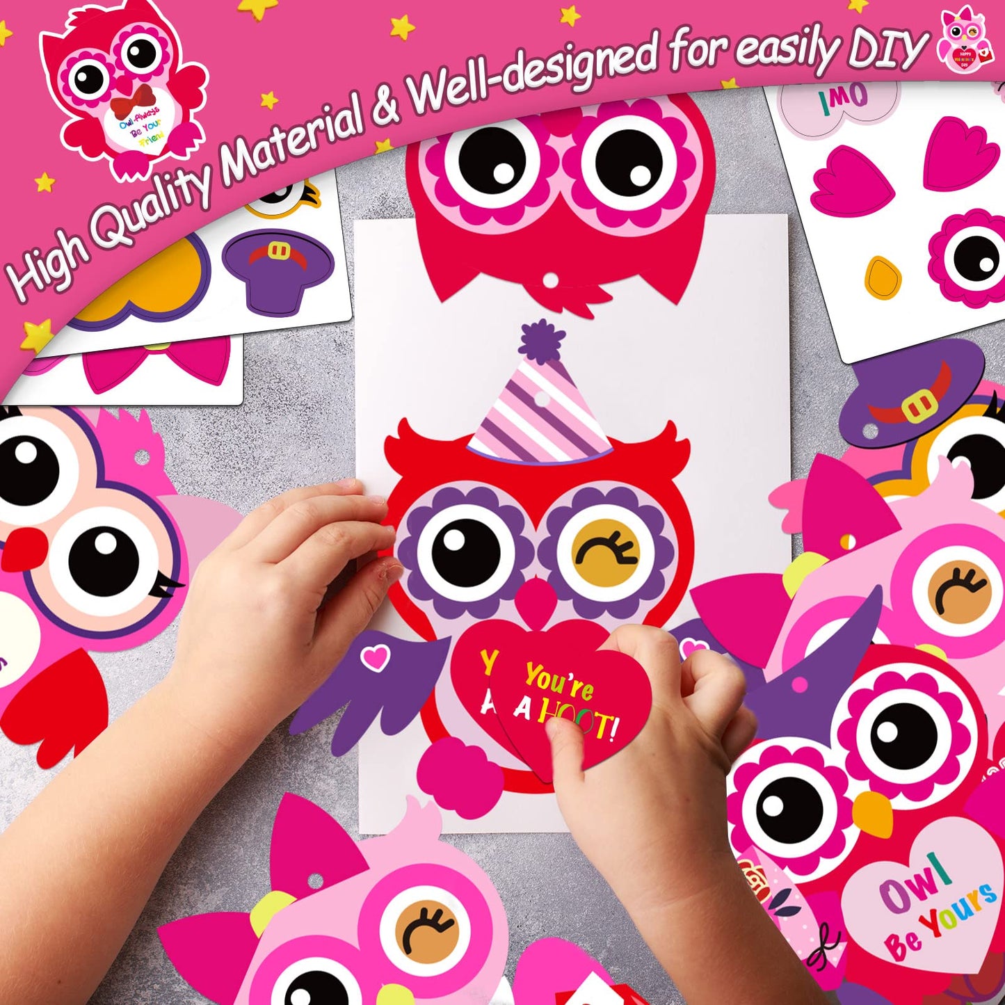 Chiazllta 30 Pcs Valentine'S Day Craft Kits Diy Owl Craft For Kids Valentine'S Heart Craft Make Your Own Owl Bulk Set For Home C