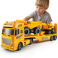 Dwi Dowellin Construction Carrier Truck Toy, 25.6" Excavator & Dump Truck, Yellow, Model 666-68F, for Kids Ages 3-6+