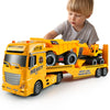 Dwi Dowellin Construction Carrier Truck Toy, 25.6" Excavator & Dump Truck, Yellow, Model 666-68F, for Kids Ages 3-6+