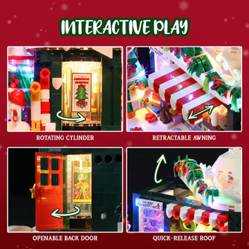 Funwhole Christmas-Newsstand Lighting Building-Bricks Set - City Town Christmas House Led Light Winter Decoration Modular Building Sets 718 Pcs Ideal Holiday Collectible For Adults And Family