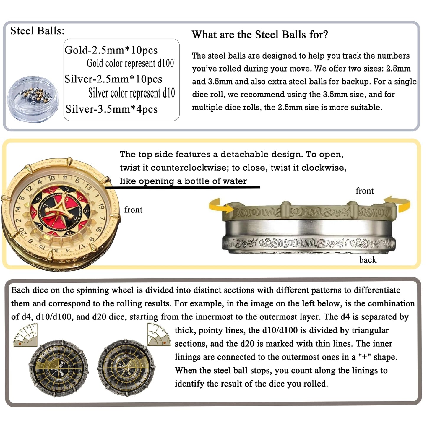 Signalplus Dnd Random King Dice Spinner, Dnd Metal Dice For Dungeons And Dragons Rpg Role Playing Gaming, Customizable Gameplay