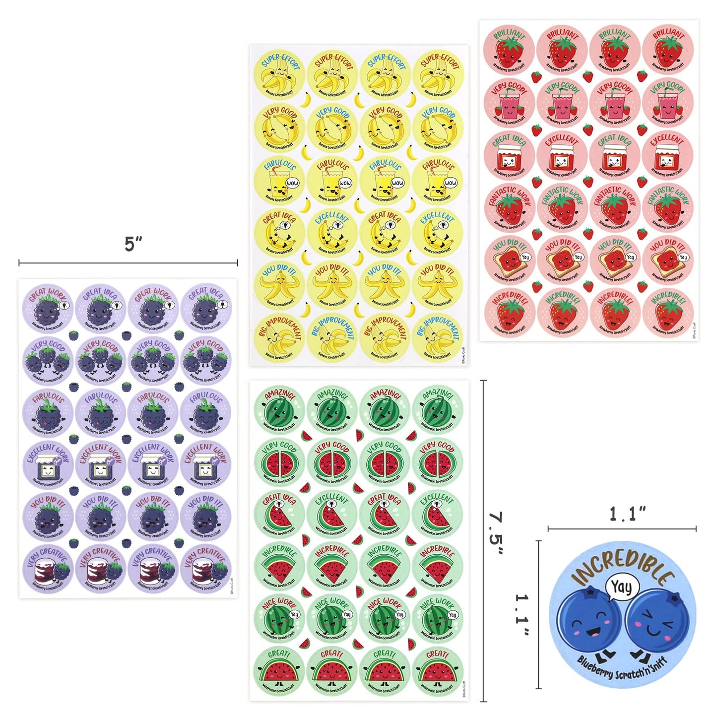 VKPI Scratch and Sniff Stickers - 864 Pieces, 12 Scents, Paper, Reward Stickers for Kids, Teachers, Crafts, Party Favors
