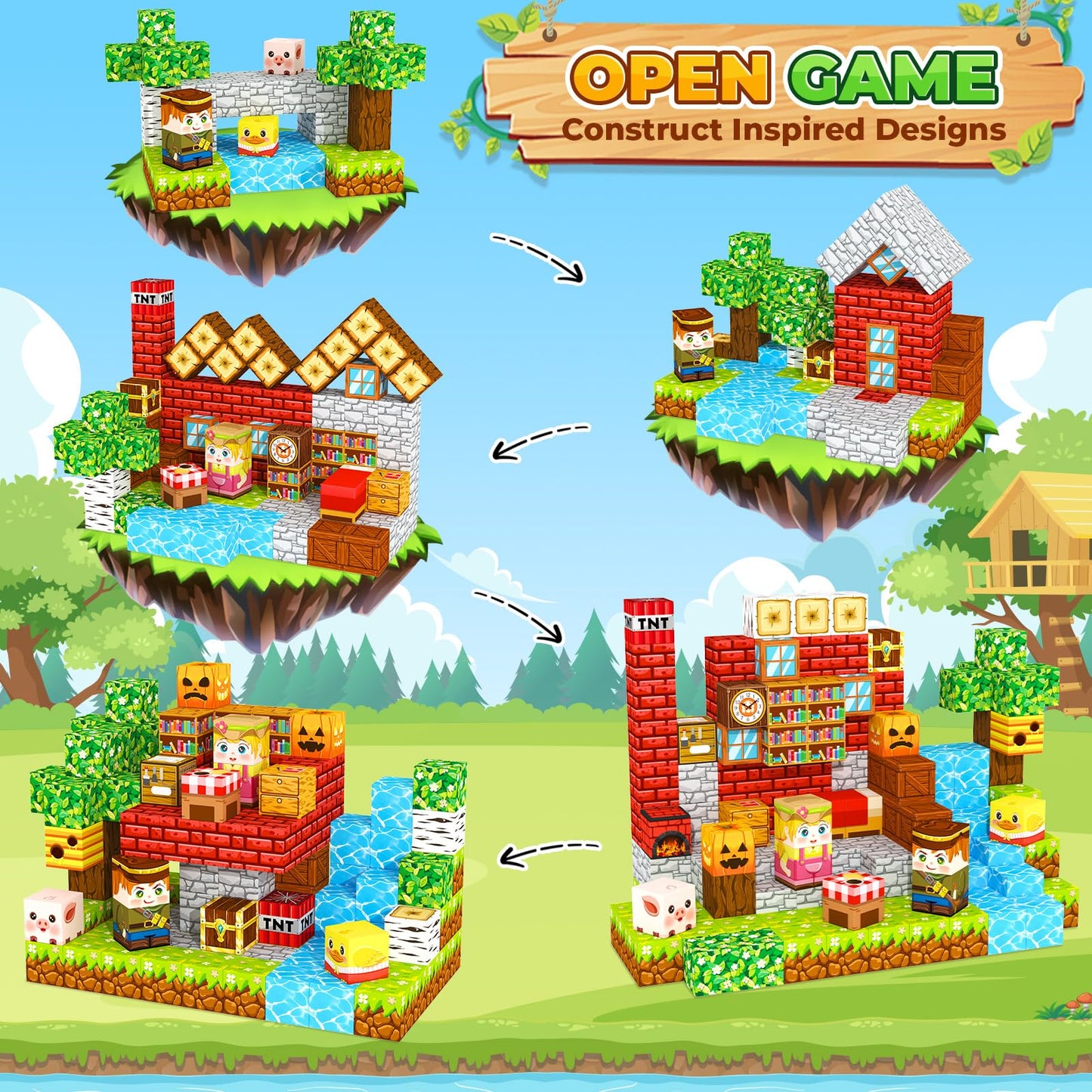 Orzbb Magnetic Blocks Kids Games Building Toys For 3 4 5 6 7 8 9 10 11 12 Year Old Boys Girls, Magnetic Tiles Cubes Stem Sensory