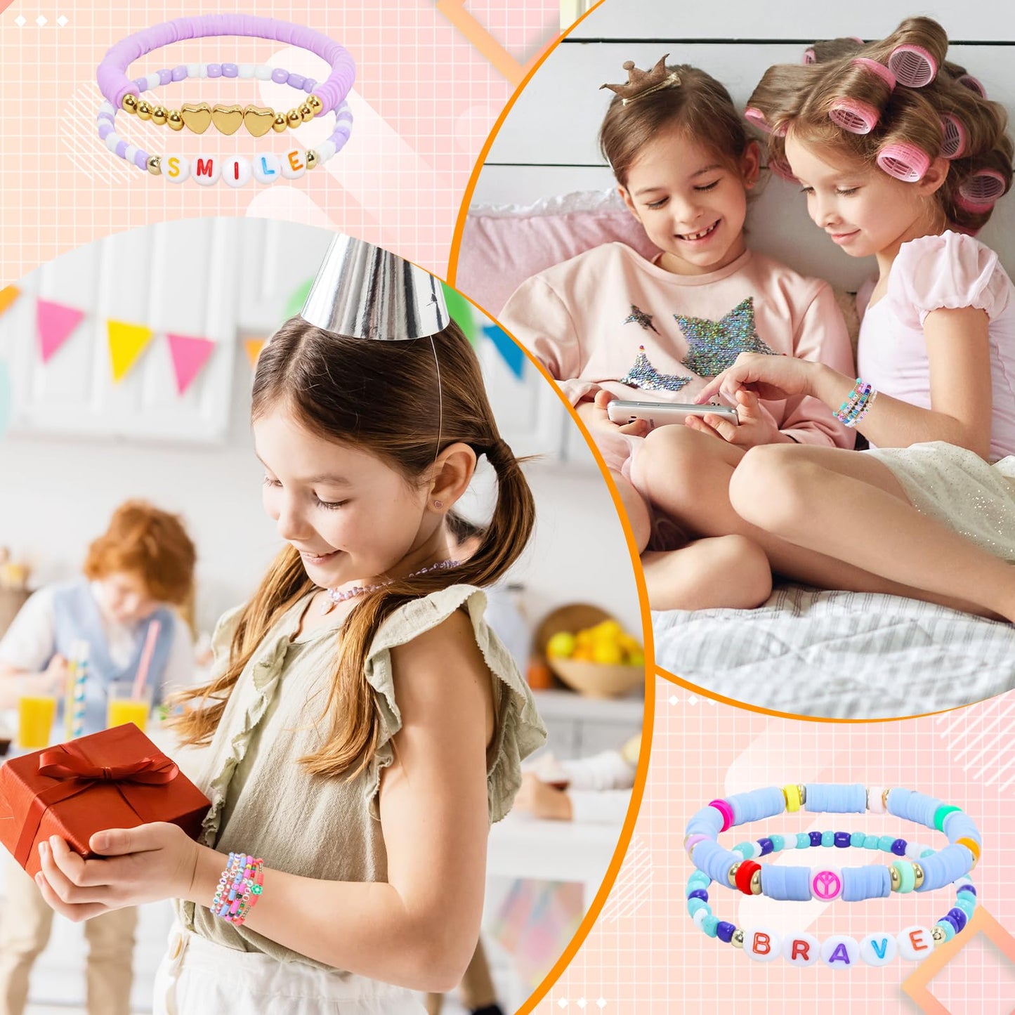 Yesaior 60 Pcs Colorful Friendship Bracelet, Stackable Elastic Cute Beaded Bracelets Preppy Bracelets Bulk Set For Women Gift (F
