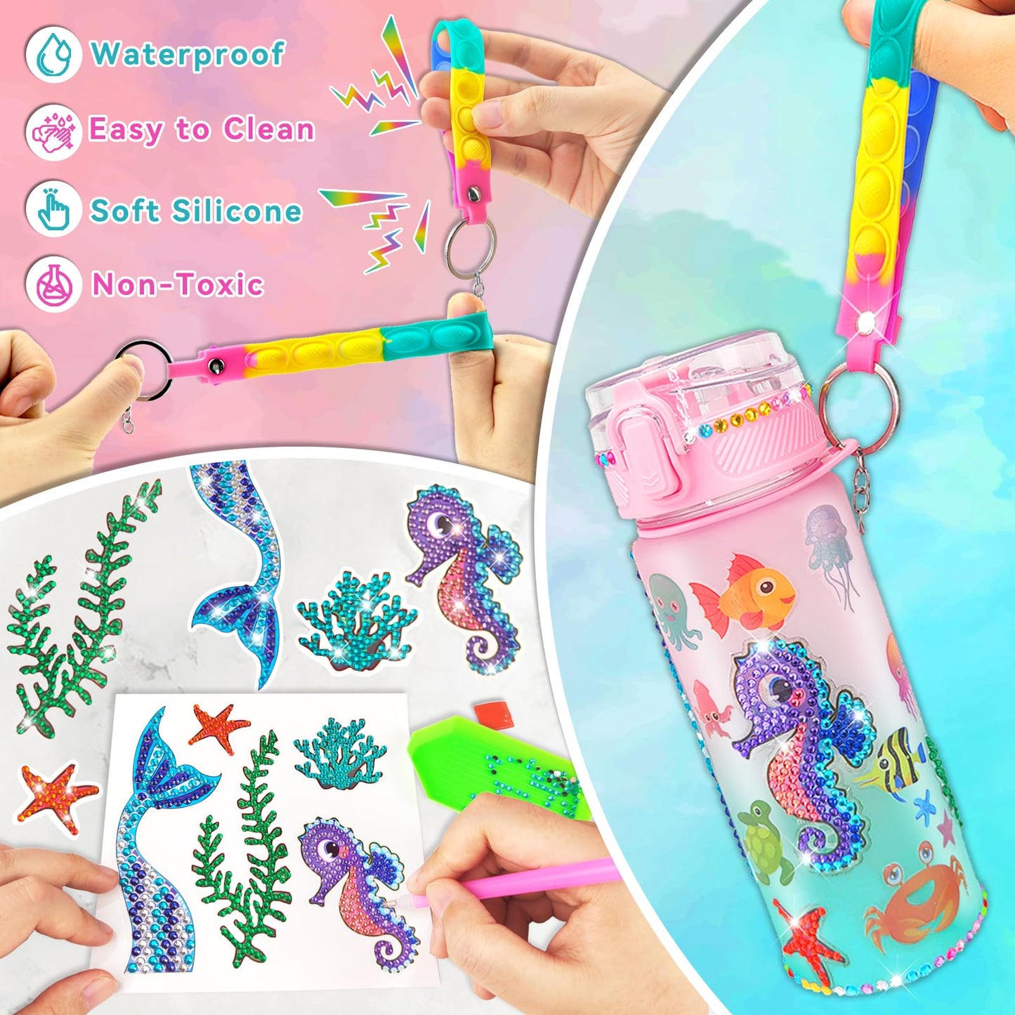 EDsportshouse Decorate Your Own Water Bottle Kits for Girls Age 4-6-8-10,Mermaid Painting Crafts,Fun Arts and Crafts Gifts Toys