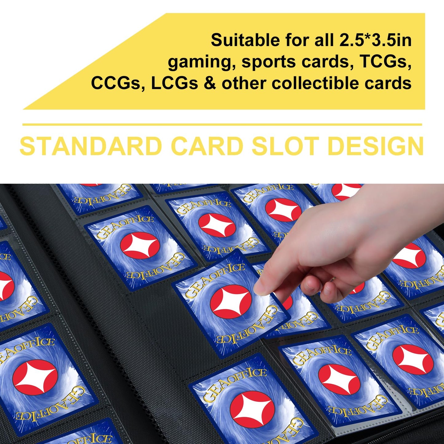 GEAoffice enhanced 1000 Trading Card Binder  Large Side Loading 16 Pocket Card Collection Binder Album Folder for MTG  TCG & Sports  Yellow