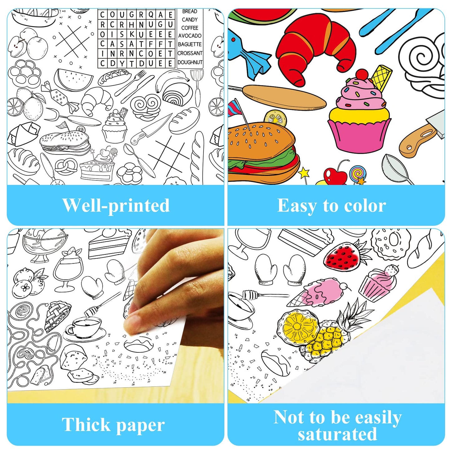 Giant Paper Coloring Tablecloth for Kids Huge Food Fun Design World Posters Activity Large Food Color-in Paper Poster Table Cove