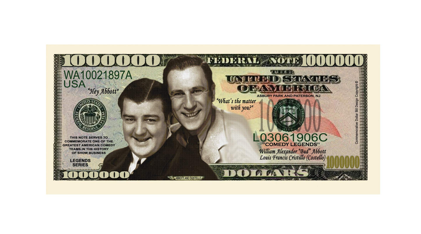 Abbott And Costello Million Dollar Bill With Bill Protector