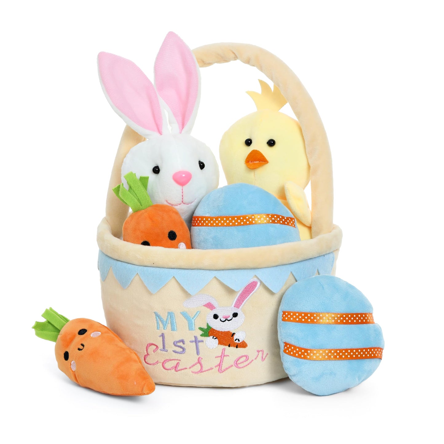 Lofytain Easter Basket -My First Easter Basket Stuffed Plush Playset Baby'S First Easter Basket Stuffed Cartoon Bunny Easter Egg