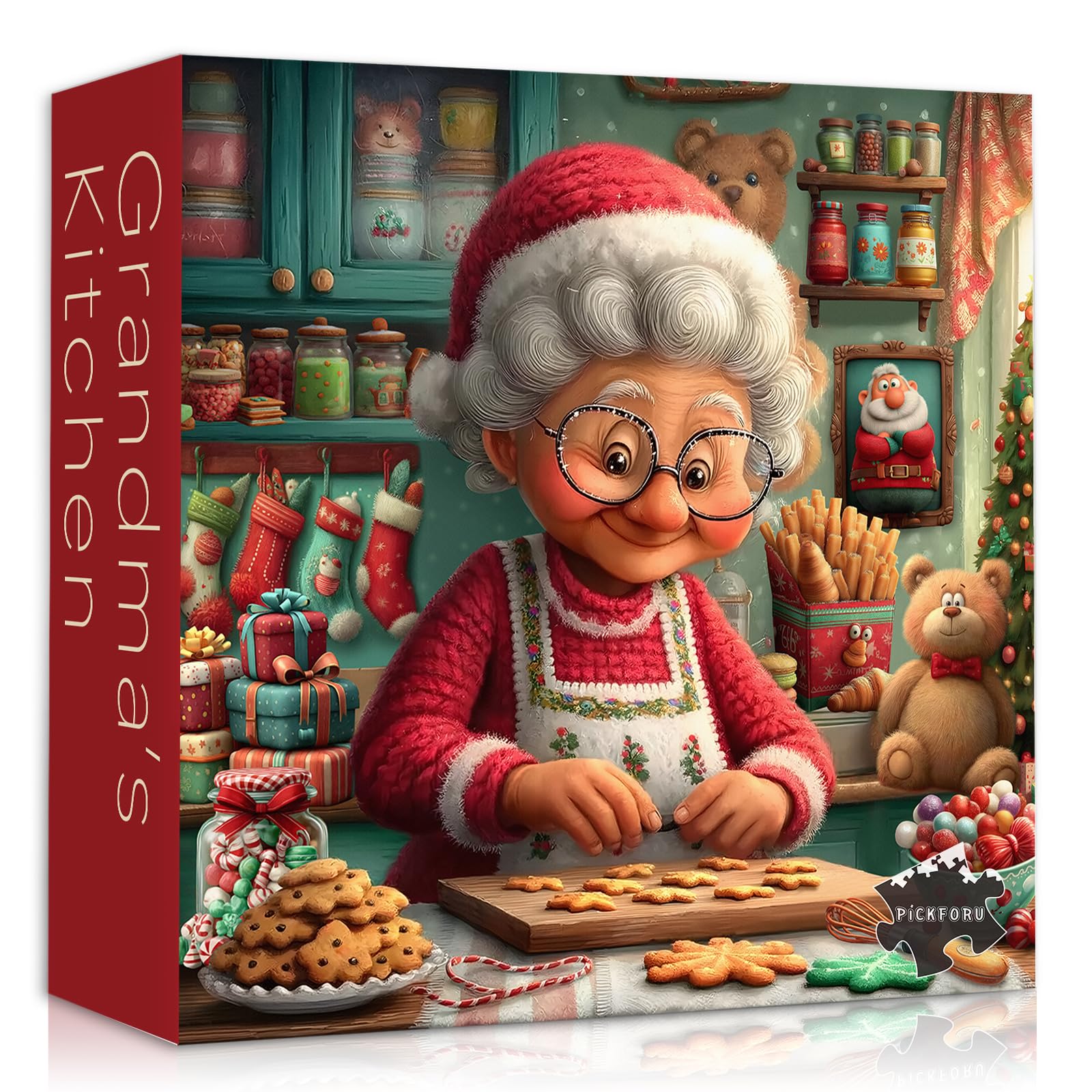 Christmas Puzzle for Adults 1000 Pieces, PICKFORU Grandma Kitchen Puzzle Holiday Baking Scene, Cozy Winter Xmas Jigsaw Puzzle Ch