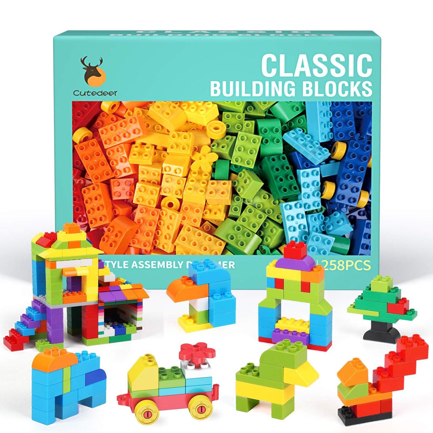 Cutedeer 258 Piece Classic Big Building Blocks Set for Kids Toddlers Compatible with All Major Brands  Large Building Bricks STEM Toys with Gift Box for All Ages Boys Girls
