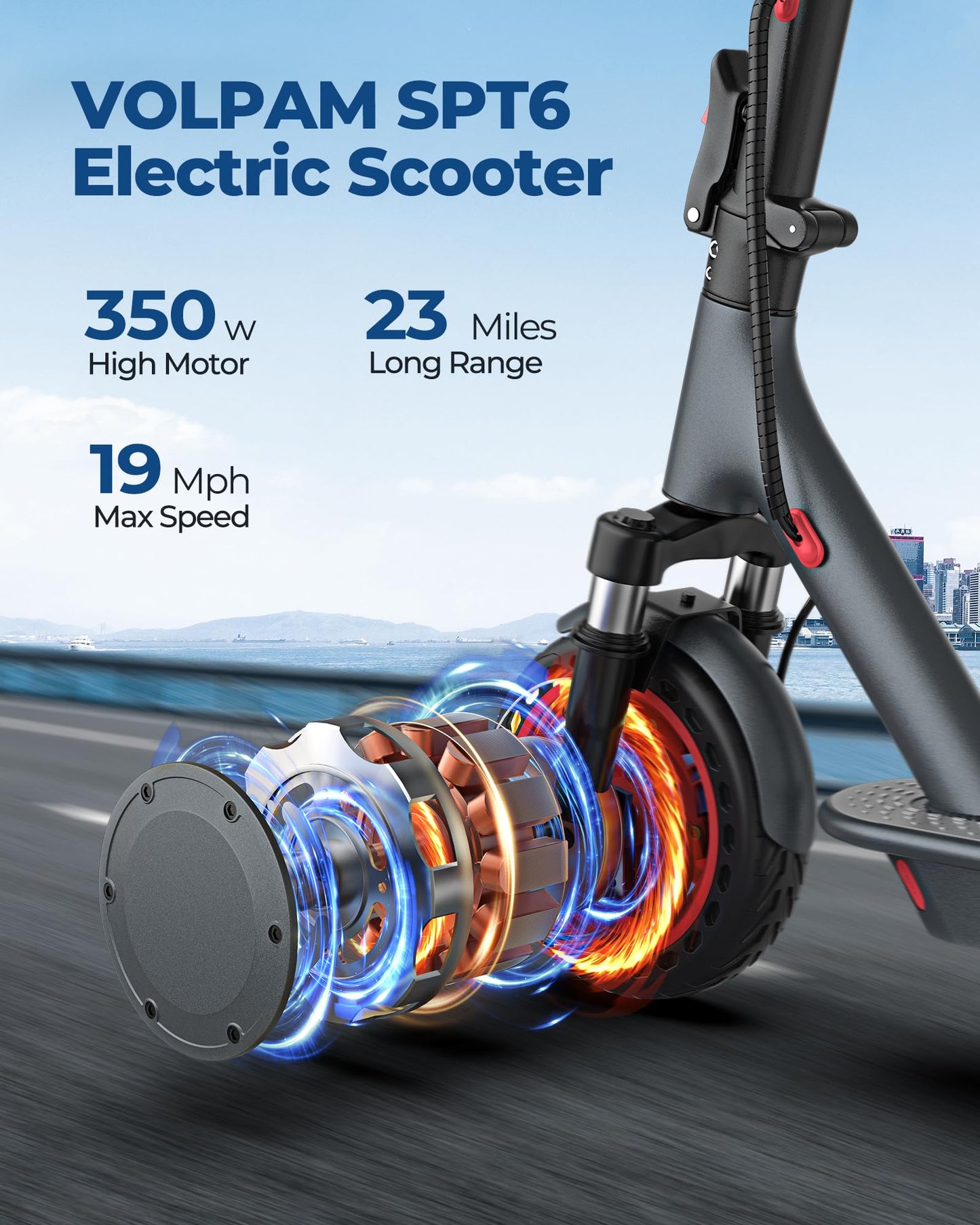 Volpam Electric Scooter, Powerful 350W-500W Motor, 21Miles Long Range, Top Speed 19/21 Mph, 8.5 '' /10 ' 'Solid Tires, Cruise Co