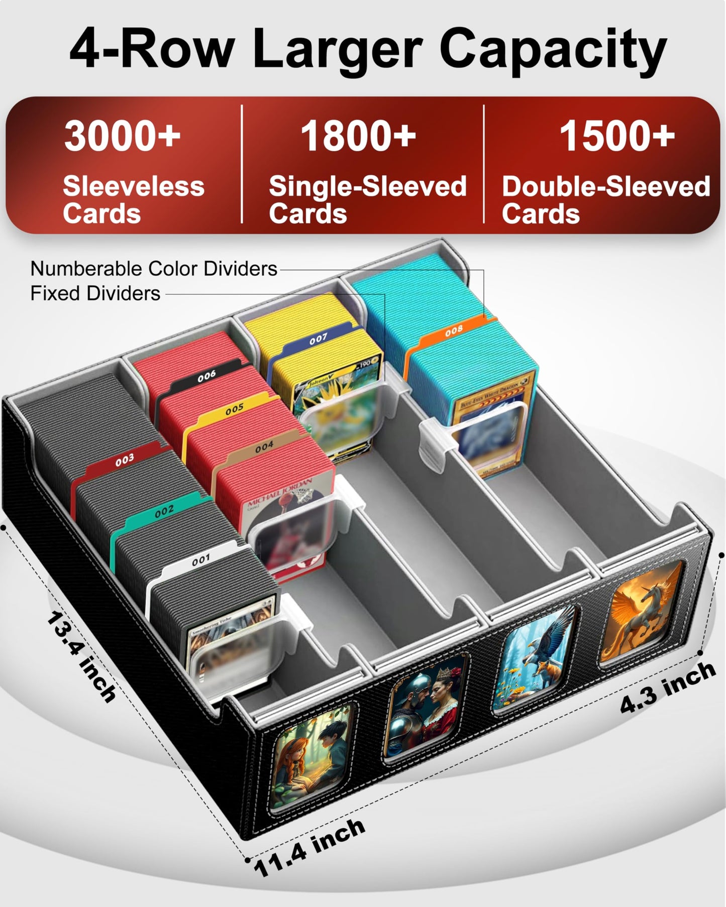 Binirin Trading Card Storage Box For Commander Display, 3000+ Mtg Deck Box With 4 Toploaders & Card Supporters, Pu Leather Card