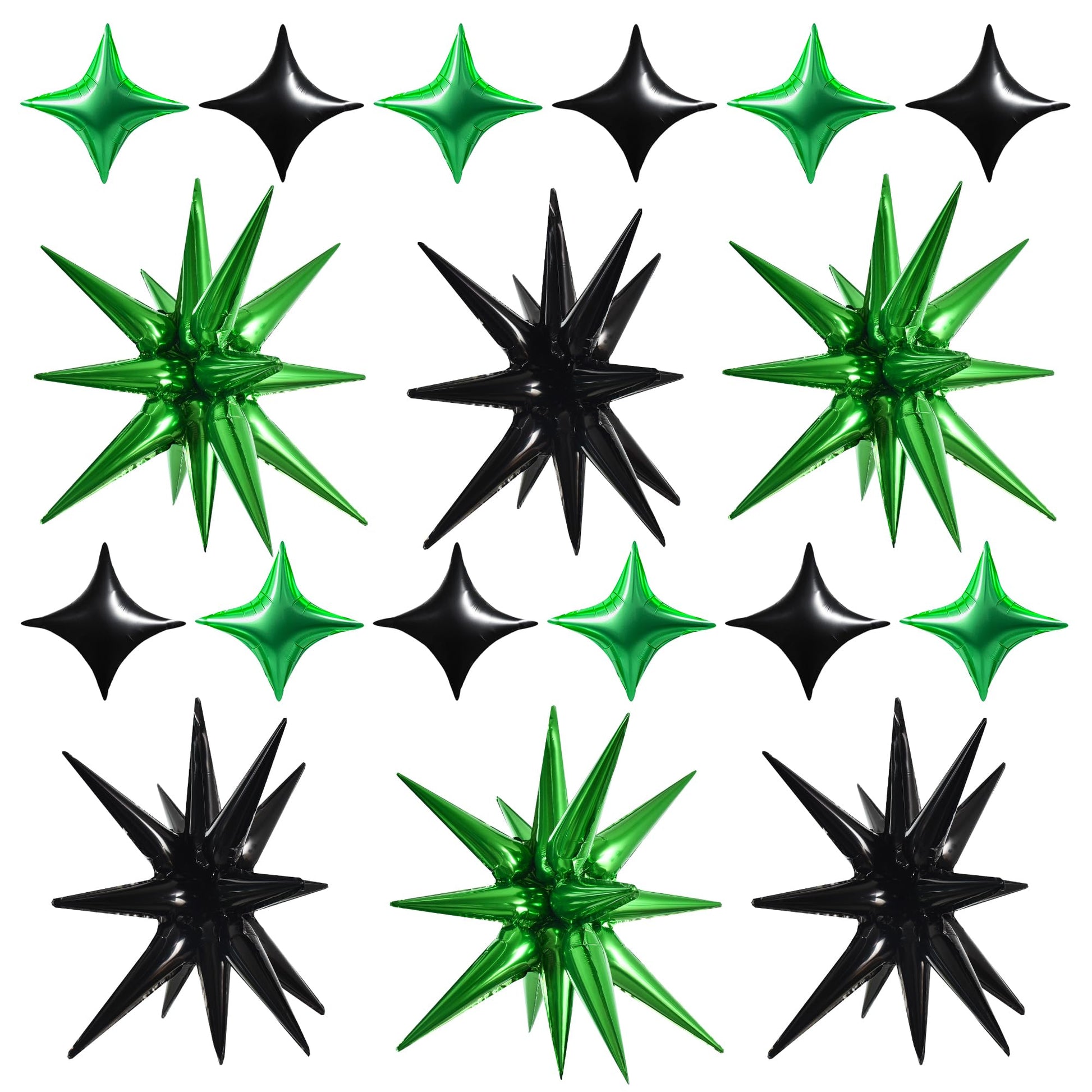 TONIFUL 22Inch 18Pcs Black Green Large Explosion Star Mylar Balloons and 10Inch Four Pointed Star Balloons Set for Christmas New