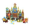 Deluxe Quality Magnetic Tiles Building Set with Attractive Reflective Pattern  LED Lights  Marble Run  and Cars - STEM Educational Toy for Creative Kids Girls Boys 3+ (147 pcs Big Castle with 2 Cars)