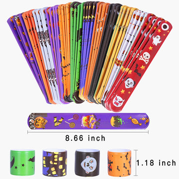 Max Fun 48pcs Halloween Slap Bracelets Halloween Party Favors Halloween Toys for Kids Halloween Party Favor Halloween Treat Bags