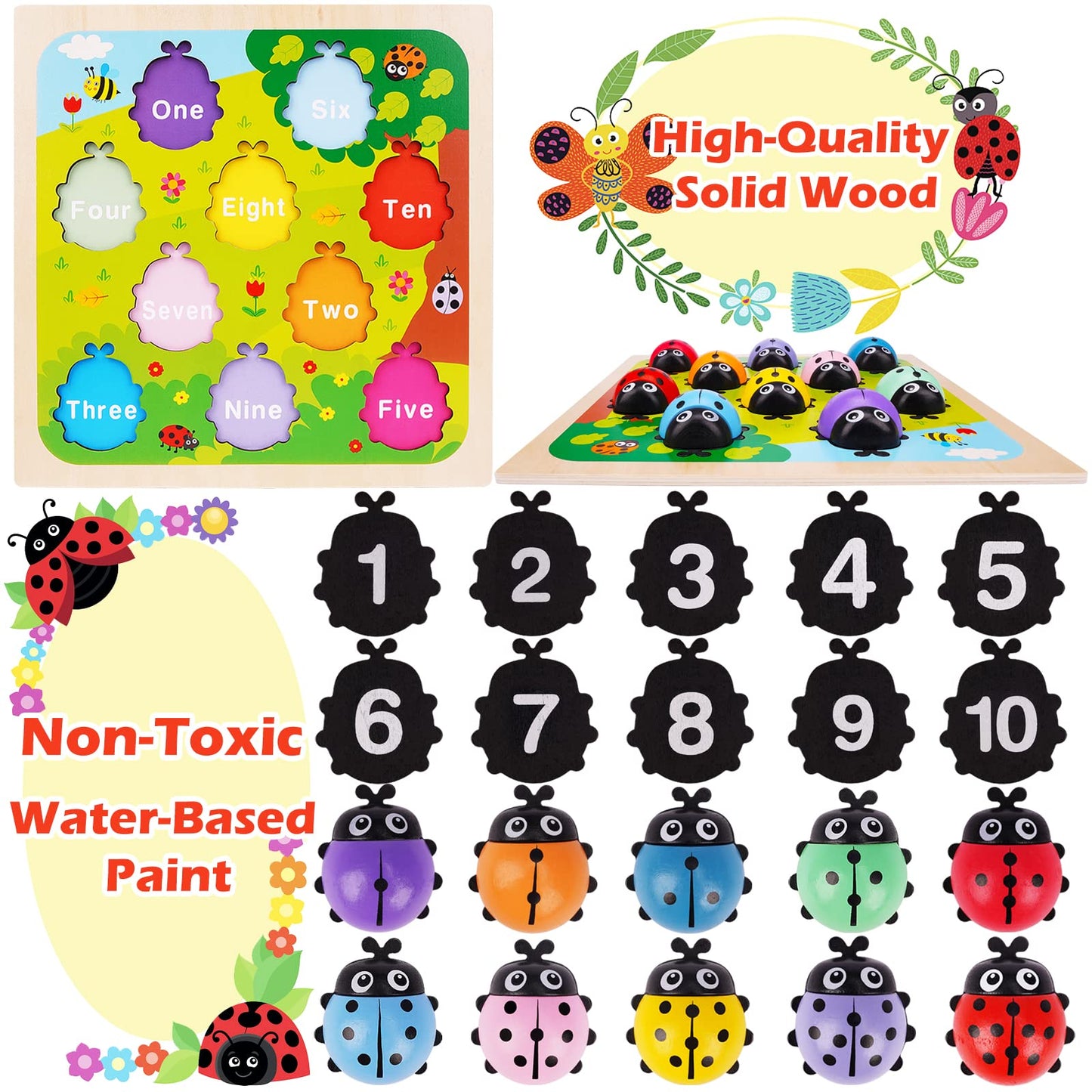 Wooden Counting Ladybugs Montessori Counting Toys For Toddlers Learning Education Toy Ladybugs Puzzle Numbers Matching Preschool