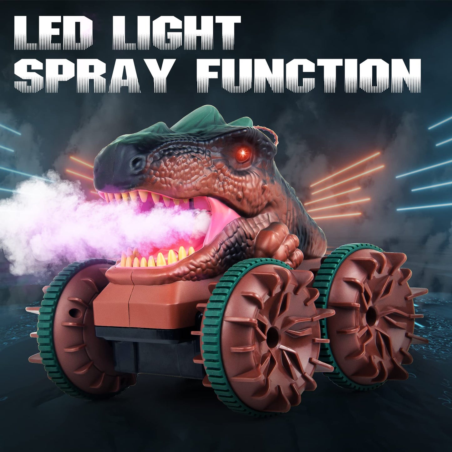 Cheerwing Remote Control Car Dinosaur Toys For Kids Boys,2.4Ghz Amphibious Waterproof Rc Dinosaur Car With Light,Spray,Sound 360