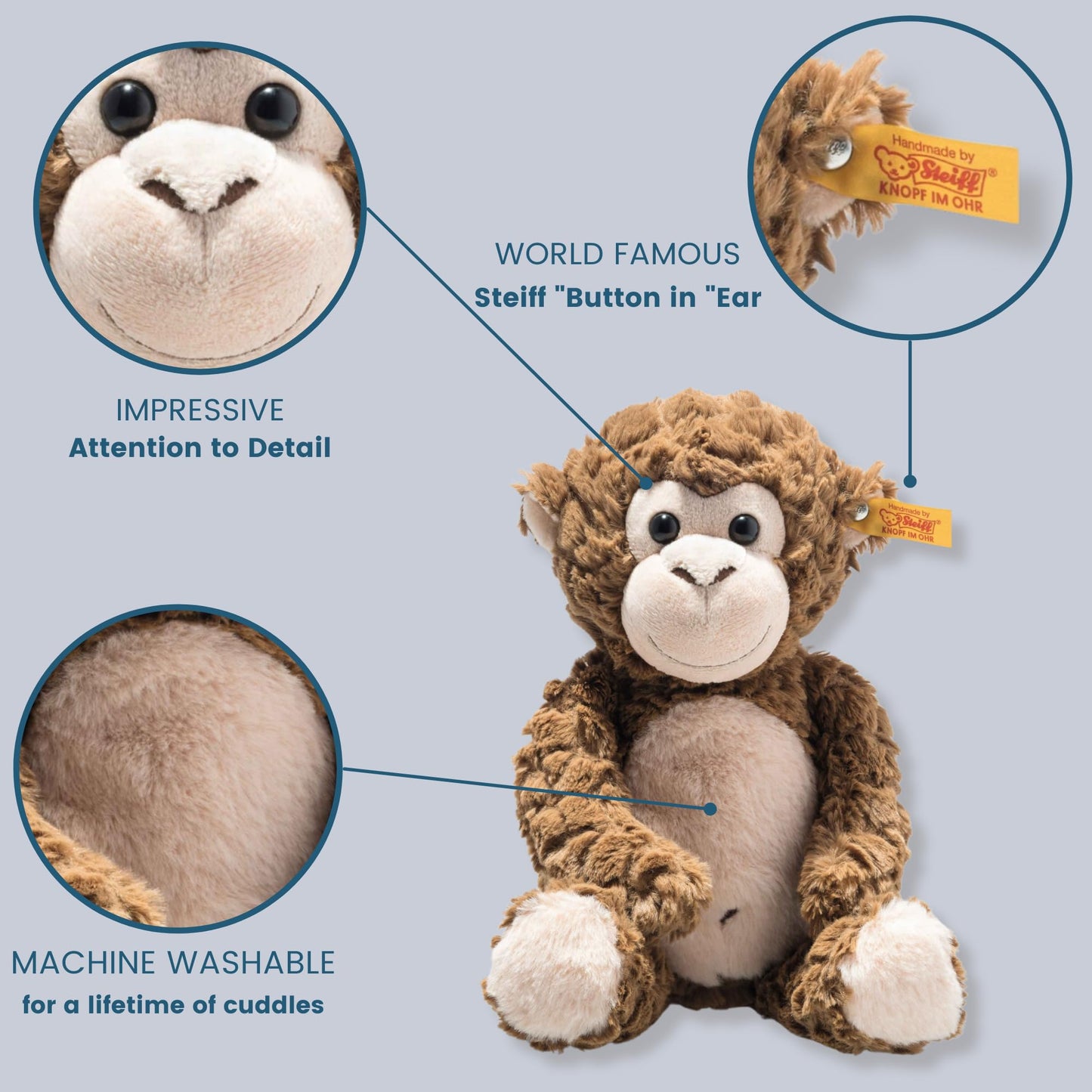 Steiff Bodo Monkey  enhanced Monkey Stuffed Animal  Monkey Toys  Stuffed Monkey  Monkey Plush  Cute Plushies  Plushy Toy for Girls Boys and Kids  Soft Cuddly Friends (Brown  12)