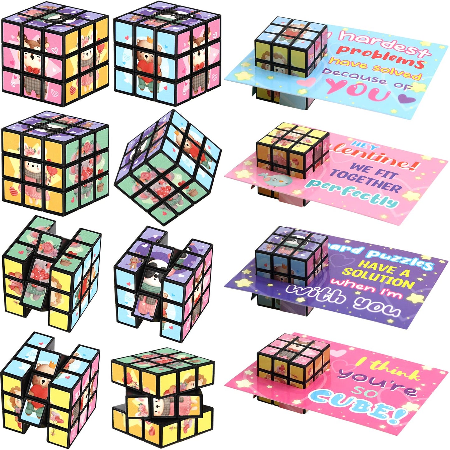 WorldBazaar Valentine's Day Cards - 24 Packs Animal Puzzle Flip Cubes for Kids, Classroom Exchange Gift, Valentine Party Supplies