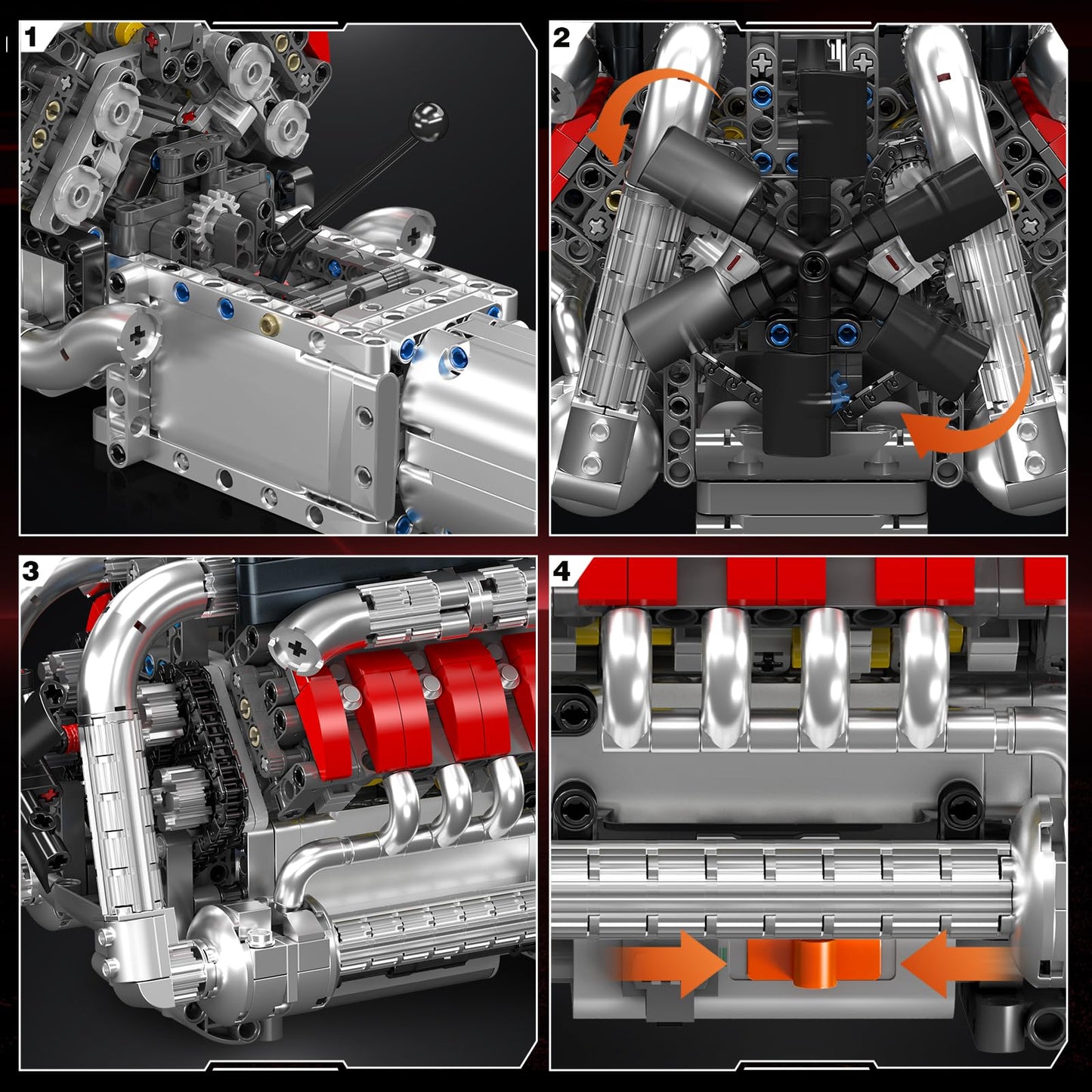 Mould King 10203 V8 Engine Building Blocks Sets, Build A Engine Model Kit That Runs, Moc Engineering Model Building Kit, Stem En