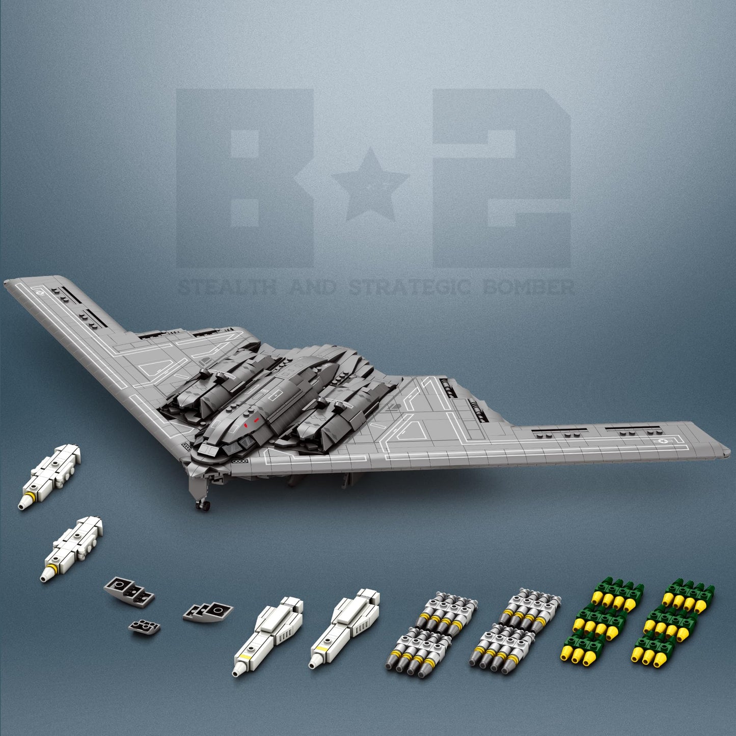 HI-REEKE Fighter Jet Building Block Set, B2 Bomber Military Plane Toy for Teen