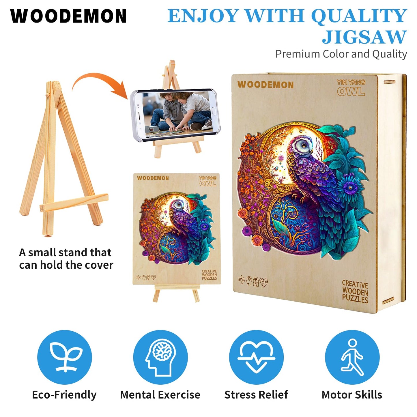 Woodemon Wooden Puzzles For Adults Kids, (S-100Pcs) Yin Yang Owl Wooden Jigsaw Puzzles, Unique Shaped Animal Wood Puzzles Adults, Christmas Puzzles Xmas Birthday Gift 7.9 * 7.9In