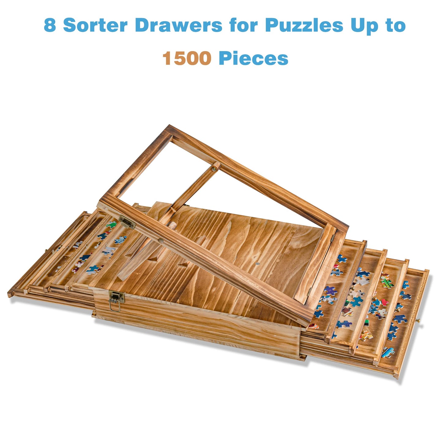 Lavievert Jigsaw Puzzle Sorting Trays & Puzzle Bracket Set, Adjustable Puzzle Easel Holder For Puzzle Board, Wooden Puzzle Sorters With Drawer Design For Up To 1500 Pieces - Comes With No Puzzle Board