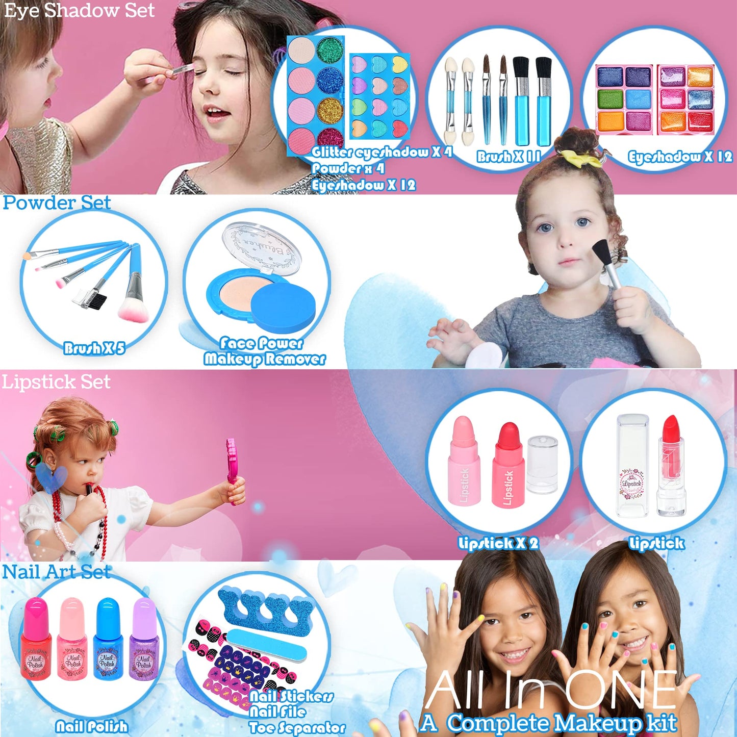 Kids Makeup Kit Girls Toys - Toys for Girls, Washable Make Up for Girls Princess, Non ToxicToddlers Pretend Cosmetic Kits,Age3-1