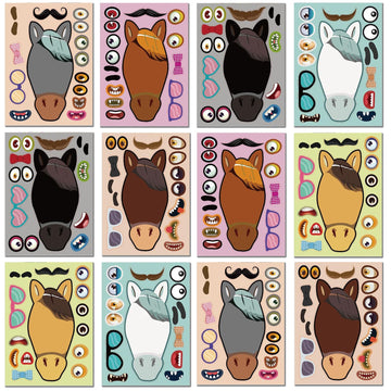 24 Sheets Horse Stickers Make A Face Stickers For Kids Horse Sticker Sheet For Boys Girls Children Farm Zoo Barnyard Themed Birthday Party Favors School Classroom Activity Game Rewards