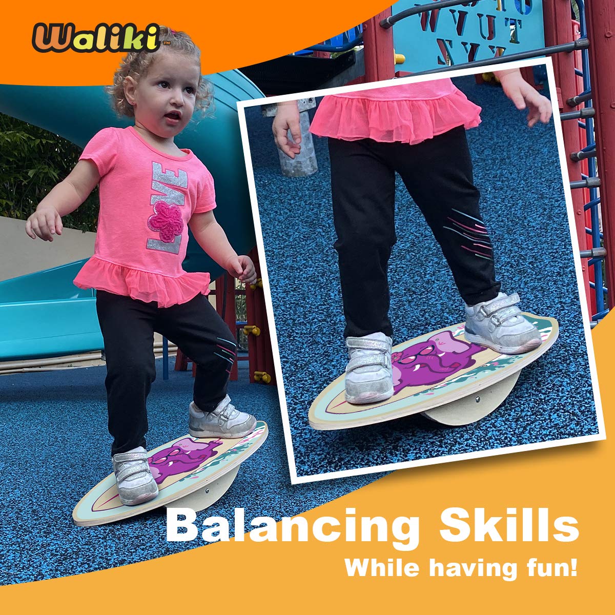 WALIKI Wood Balance Board for Kids Ages 3-8, Model WBB-02, Pink