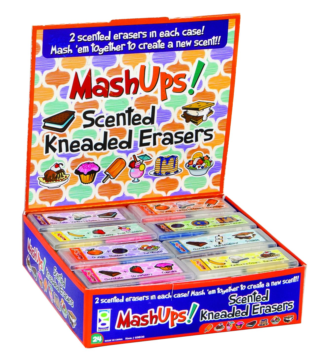 Raymond Geddes Mash Ups Scented Erasers, Pack of 24, Multicolor, Plastic, Model 69836