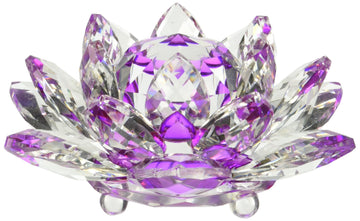 Amlong Crystal Hue Reflection Crystal Lotus Flower With Gift Box, Purple, 5 Inch