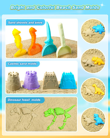 DISHIO Beach Sand Toys for Kids Sand Box Beach Toys with Mesh Bag,Sand Castle Bucket and Shovel,Sand Molds,Waterig Can, Sieve, D