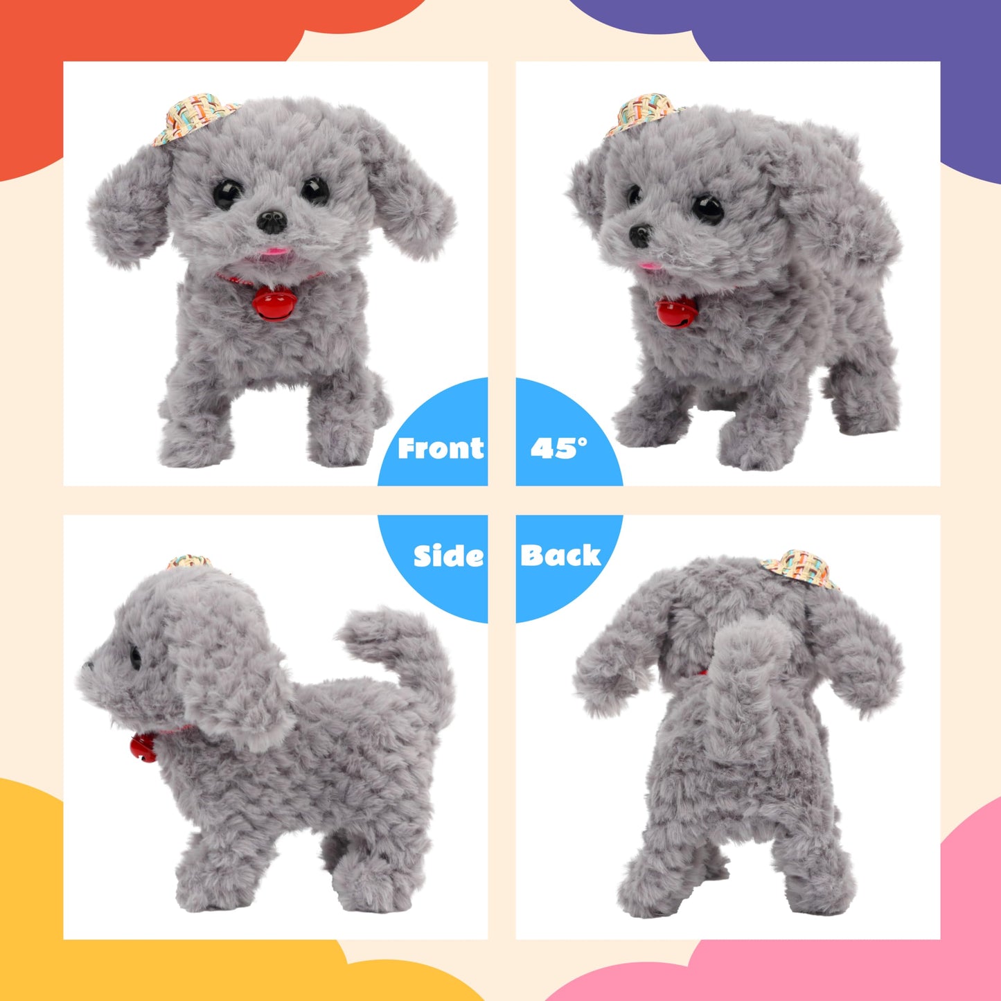 Cuteoy Walking Grey Dog Stuffed Animal Talking Wagging Nodding Educational Plush Puppy Toy Electric Interactive Animated Plushies For Girls Boys Birthday