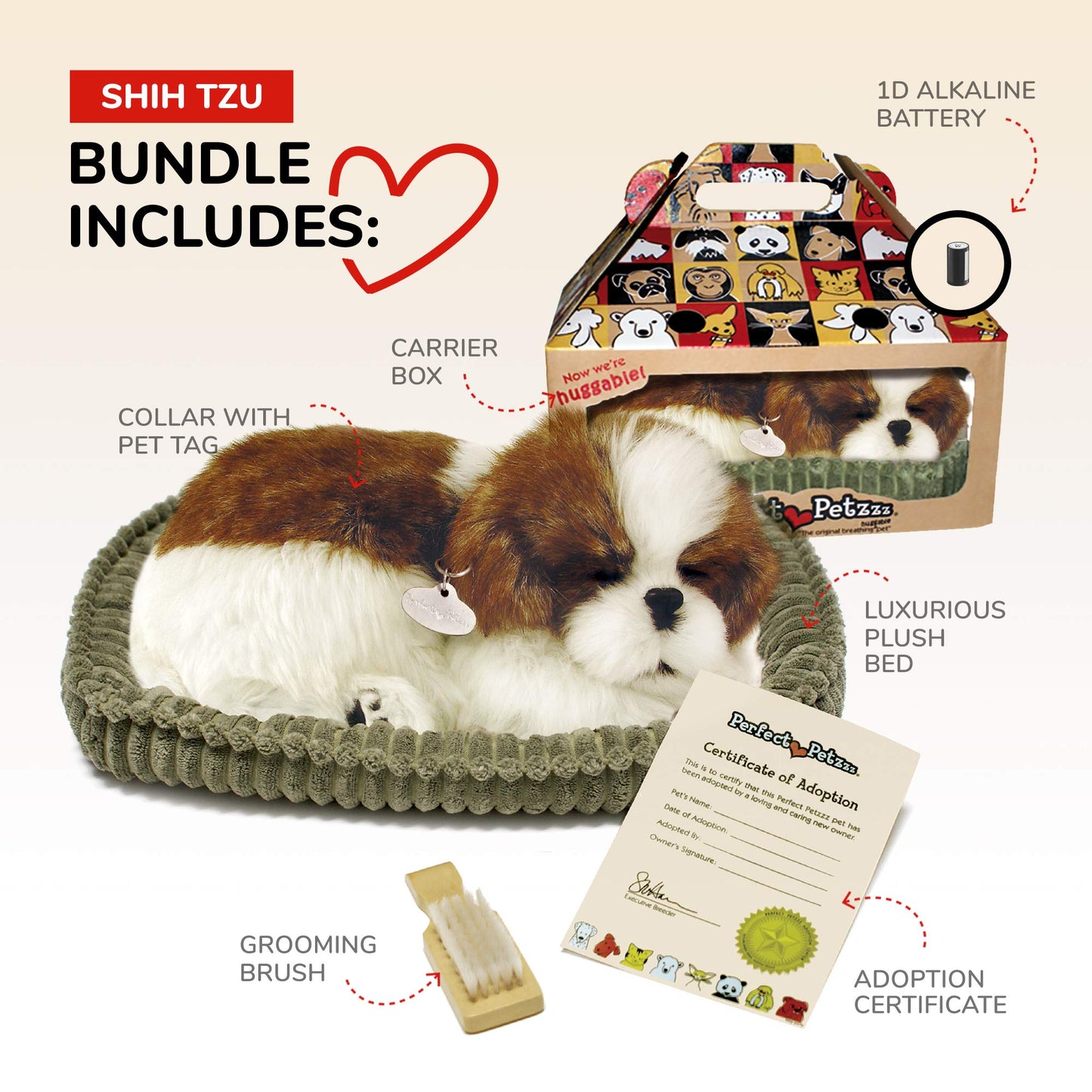 Plenty Gifts - Perfect Petzzz | Peluche R  Aliste - Shih Tzu| Avec Bote De Transport Et Lit | Piles Incluses