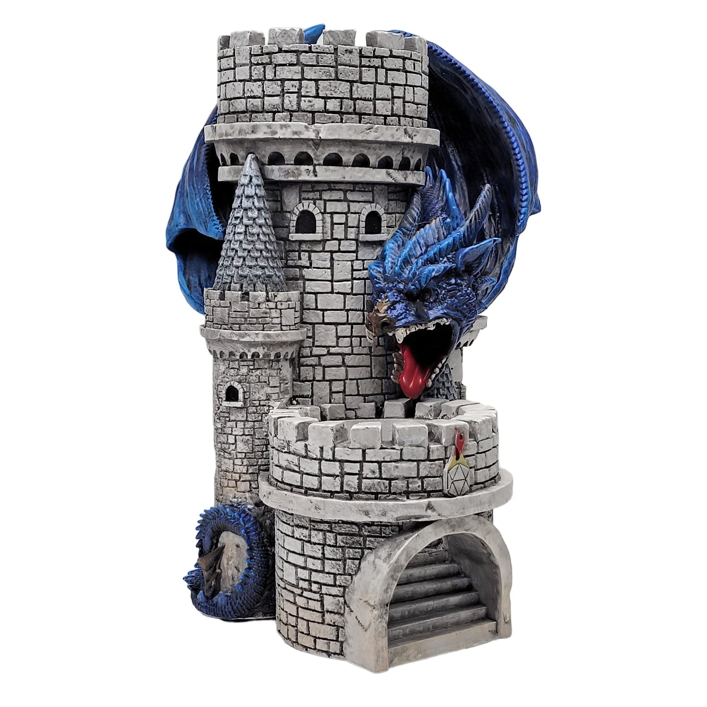 Forged Dice Co. Dragon’S Keep Dice Tower - Hand Painted Dice Rolling Tower Castle With Led Lights, Made From Heavy Duty Resin - Compatible With Dnd Accessories, D&D 5E, And Standard Rpg Dice (Blue)