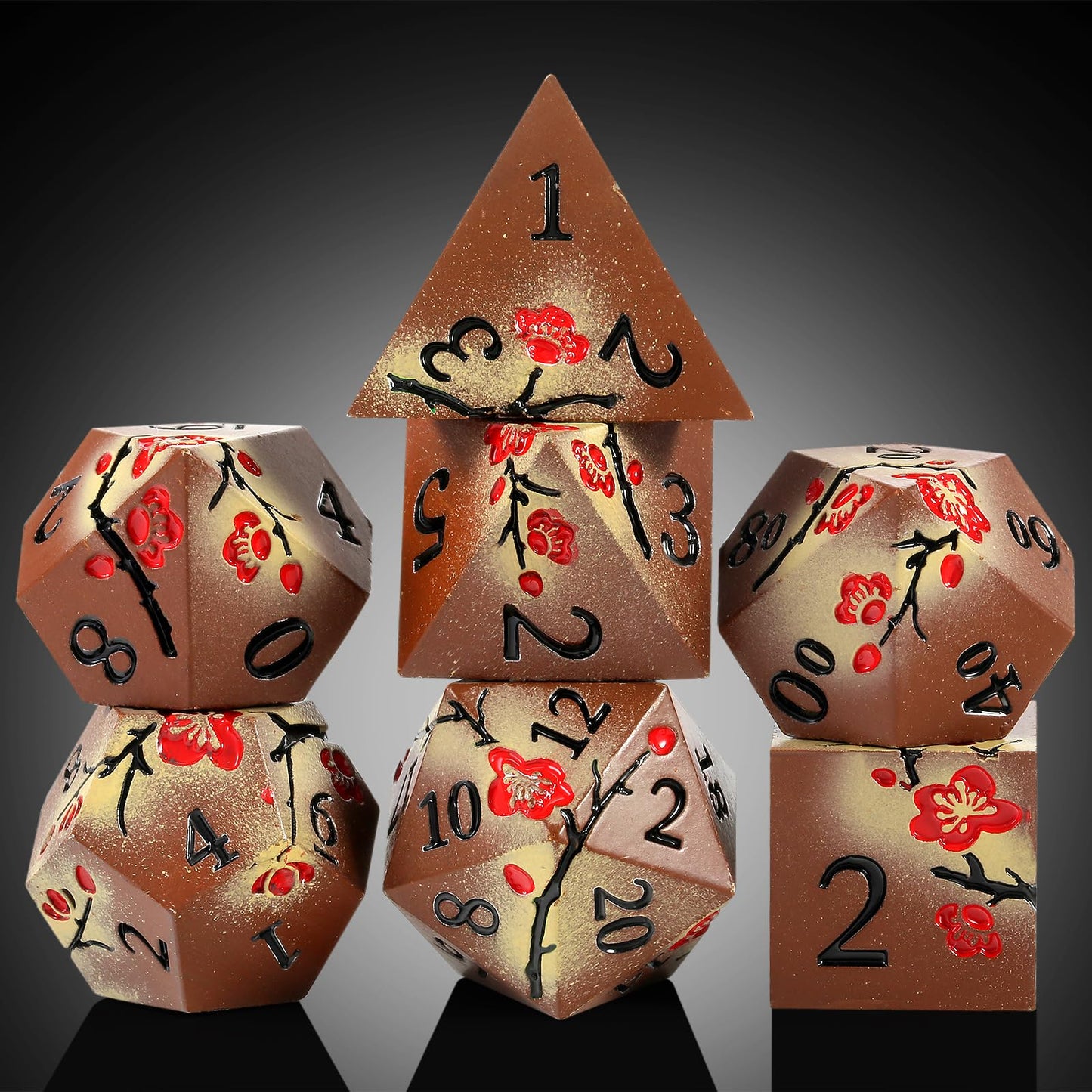Metal Dice Set DND, DNDND 7 PCS Metallic Flowers D&D Dice with Gorgeous Gift Case for D&D Dungeons and Dragon Tabletop Game (Bro