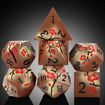 Metal Dice Set DND, DNDND 7 PCS Metallic Flowers D&D Dice with Gorgeous Gift Case for D&D Dungeons and Dragon Tabletop Game (Bro